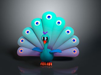 Modern Bird Peacock Green Peacock Open Screen 3d model