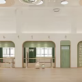 School Dance Studio Interior With Light Wooden Floor Green Curtains And Ballet Barres
