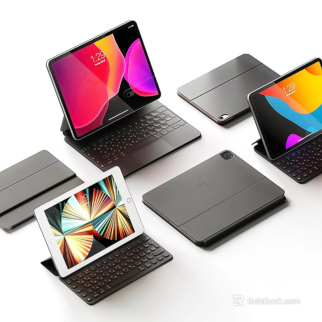 Modern Tablet Devices With Keyboard Cases In Various Modern And Stylish Designs 3d model