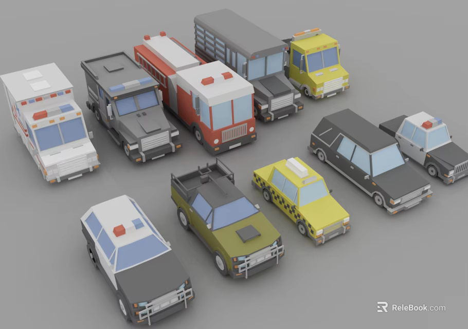 Diverse Toy Cars Including Ambulance Fire Truck Police Car Taxi SUV Truck in Various Colors 3d model 