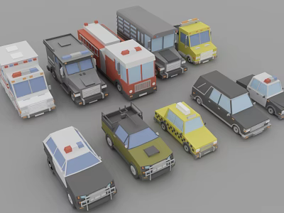 Diverse Toy Cars Including Ambulance Fire Truck Police Car Taxi SUV Truck in Various Colors 3d model