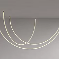 Modern Curved White Tube Chandelier With Gold Connectors Mounted On Gray Ceiling