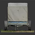 Canvas Covered Trailer Model With Single Wheel On Grass And Dirt Base 3d model