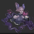 Game and Movie Character With Pink Hair Purple Ears Dark Outfit Purple Tentacles Heart Elements
