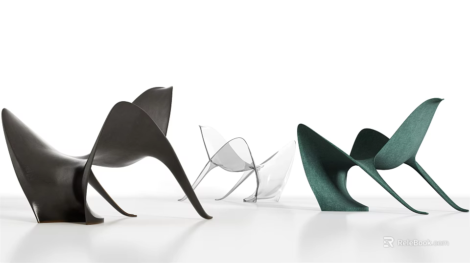 Modern Single Chairs with Unique Sculptural Design in Black Transparent and Green Colors 3d model 