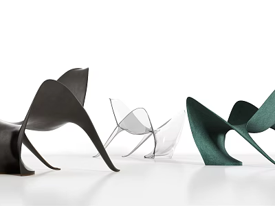 Modern Single Chairs with Unique Sculptural Design in Black Transparent and Green Colors 3d model