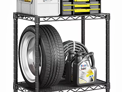 Garage Organization Setup With Shelving Unit Tools Tires And Motor Oil Storage 3d model