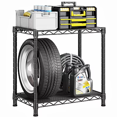 Garage Organization Setup With Shelving Unit Tools Tires And Motor Oil Storage 3d model