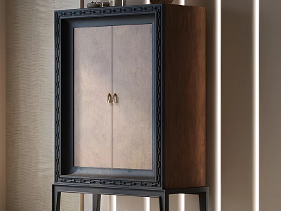 Stylish Wooden Console Side Cabinet With Black Frame And Decorative Trim 3d model