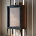 Stylish Wooden Console Side Cabinet With Black Frame And Decorative Trim