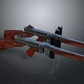 Vintage Weapons With Wooden Stocks And Metal Barrels On Black Stand