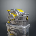 Silver And Yellow Mechanical Device With Circular Structure And Reflective Black Base 3d model