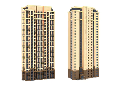 Modern Twin High Rise Residential Buildings With Beige Brown Exterior And Multiple Windows 3d model