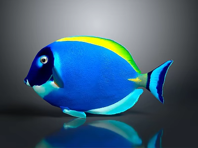 Blue Fish With Yellow And Green Stripes Black Head And Blue Tail On Gray Background 3d model