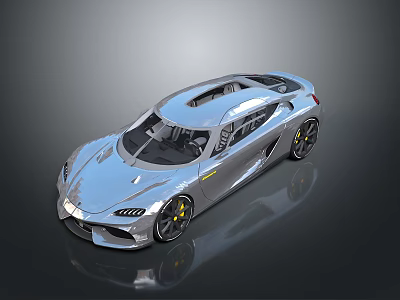 Silver Sports Car with Streamlined Body Yellow Wheels and Modern Futuristic Design 3d model