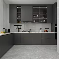 Modern Open Kitchen Interior With Gray Cabinets Marble Countertops And Window 3d model