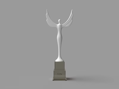 Elegant Human Figure Winged Sculpture With Beauty Inscription On Pedestal Base 3d model