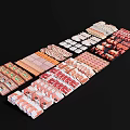 Various Fresh Meat Cuts Displayed On Trays Including Sausages Chicken Breasts And Ribs