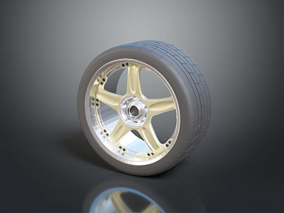 Car Parts Gray Performance Tire With Gold Multi Spoke Alloy Wheel 3d model