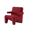 Red Single Sofa Modern Design With Stylish Armrests And Comfortable Upholstered Structure 3d model