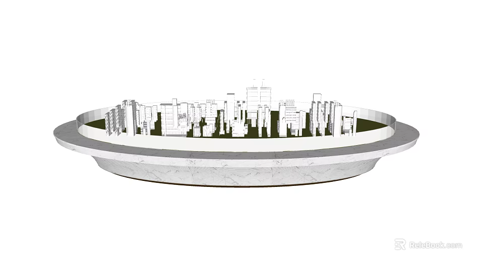 Commercial Display Equipment With Round Marble Edge And White City Building Silhouettes 3d model 