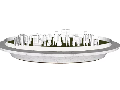 Commercial Display Equipment With Round Marble Edge And White City Building Silhouettes 3d model
