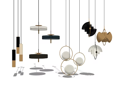 Stylish Modern Pendant Lights With Various Geometric Shapes And Colorful Designs 3d model