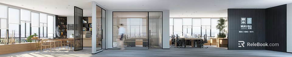 Modern Public Office Area with Glass Partitions and Ergonomic Office Furniture and Natural Light 3d model 
