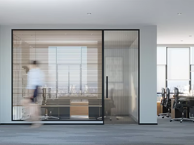 Modern Public Office Area with Glass Partitions and Ergonomic Office Furniture and Natural Light 3d model