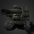 Military Artillery Weapon System With Long Barrel Tracked Carriage And Gun Mount