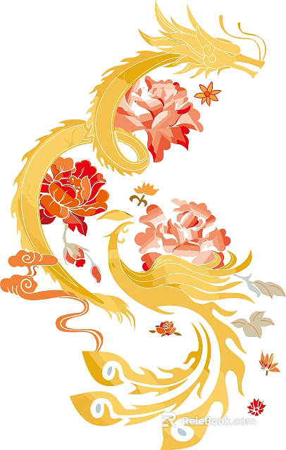 Elegant Traditional Chinese Dragon Phoenix Peony Pattern Wall Decor Art Design 3d model 