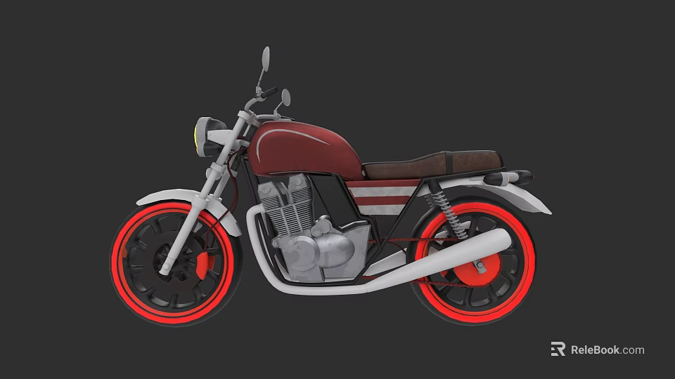 Vintage Red And White Motorcycle With Brown Seat And Red Wheels 3d model 