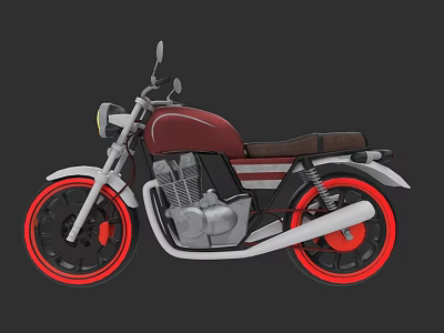 Vintage Red And White Motorcycle With Brown Seat And Red Wheels 3d model