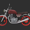 Vintage Red And White Motorcycle With Brown Seat And Red Wheels