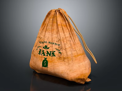 Vintage Canvas Bank Money Bag With First National Bank Logo And Green Dollar Sign 3d model