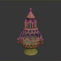 Intricate Golden Decorative Sculpture With Tower Like Latticework Carving Design