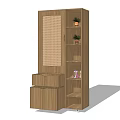 Wooden Storage Cabinet Shelf with Drawers Open Shelves and Grid Door