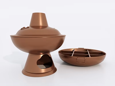 Copper Hot Pot Kitchenware With Lid And Divided Compartment For Home Cooking 3d model