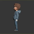 Cartoon Boy Character Wearing Blue Hoodie Brown Hair And White Gloves Standing