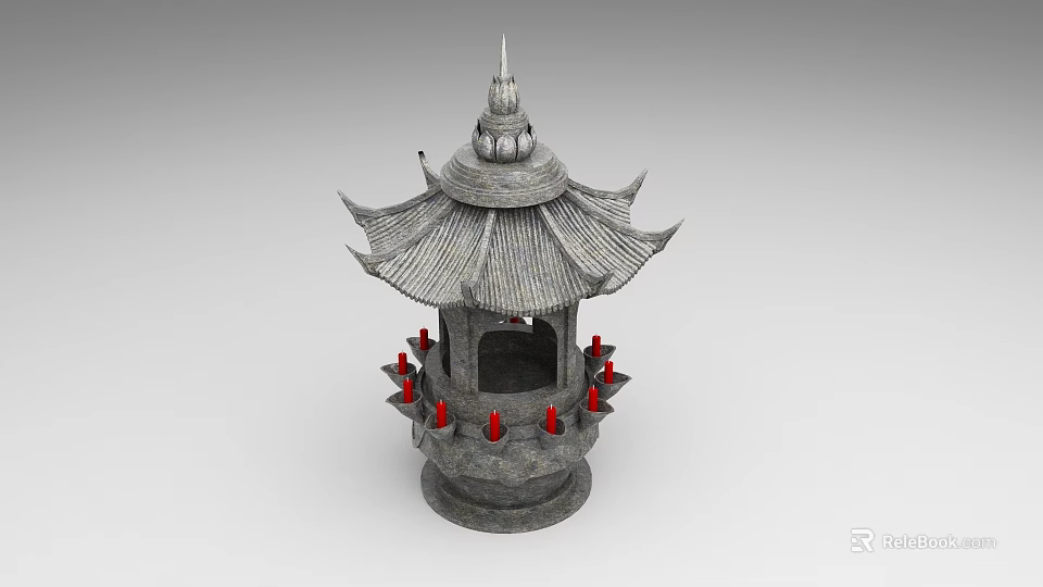 Traditional Chinese Style Outdoor Lantern With Pagoda Shaped Tile Roof And Red Accents 3d model 