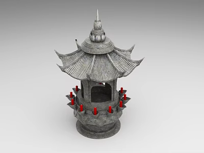 Traditional Chinese Style Outdoor Lantern With Pagoda Shaped Tile Roof And Red Accents 3d model