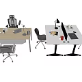 Modern Office Desk Workspace With Laptop Lamp Chair And Office Supplies
