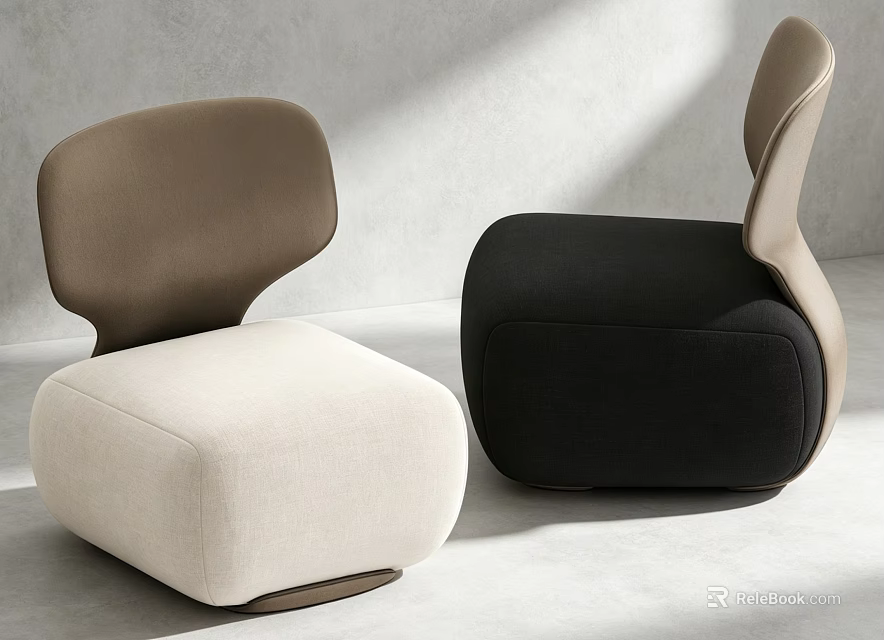 Modern Two Tone Fabric Upholstered Leisure Chairs With Ergonomic Curved Backrest For Cozy Home Use 3d model 