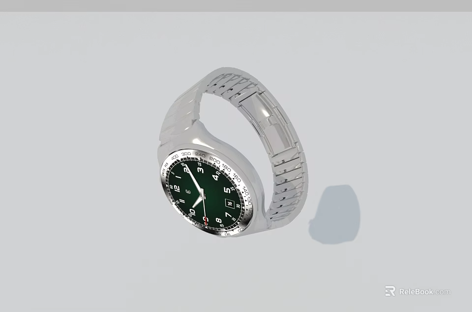 Elegant Silver Strap Watch With Green Dial Black Hands And Markers 3d model 