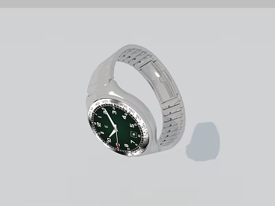 Elegant Silver Strap Watch With Green Dial Black Hands And Markers 3d model