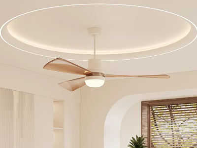 Modern Decorative Ceiling Light With Fan Brown Blades Circular Light Strip And Arched Interior 3d model