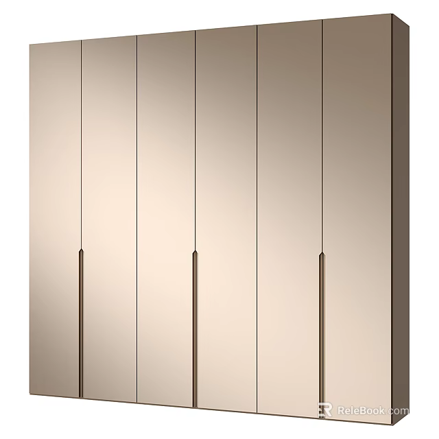 Modern Wardrobe Design With Light Panel Doors And Vertical Metal Handles 3d model 
