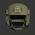 Tan Military Combat Helmet With Top Mounting Device And Side Protective Straps