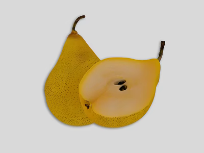 Ripe Yellow Speckled Pears Whole and Sliced with Fresh Juicy Flesh 3d model