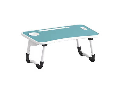 Portable Foldable Desk With Blue Surface And Cup Holders White Black Legs 3d model